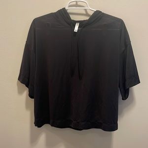 Athleta Black Sheer Vapor Cropped Hooded Shirt Size Small